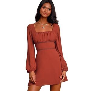 Lulus Loving Memories Skater Dress Women's Small Red Rust Crochet Mini Gauzy